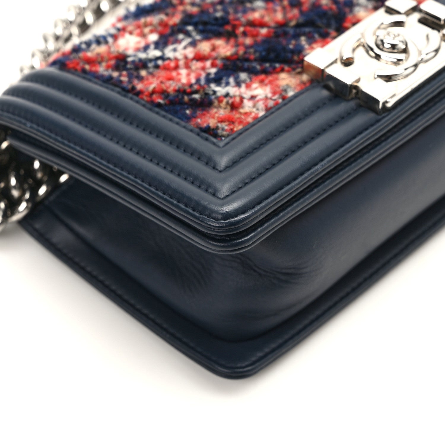 Lambskin Tweed Chevron Small Boy Flap Navy Blue