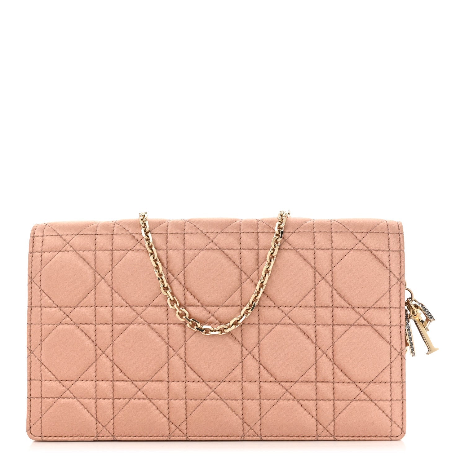 Satin Crystal Cannage Lady Dior Pouch Nude