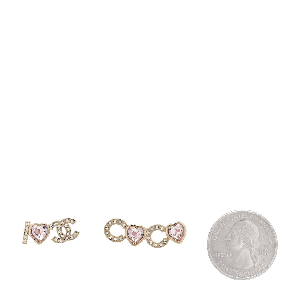 Metal Strass I Love Coco Heart Earrings Gold Pink