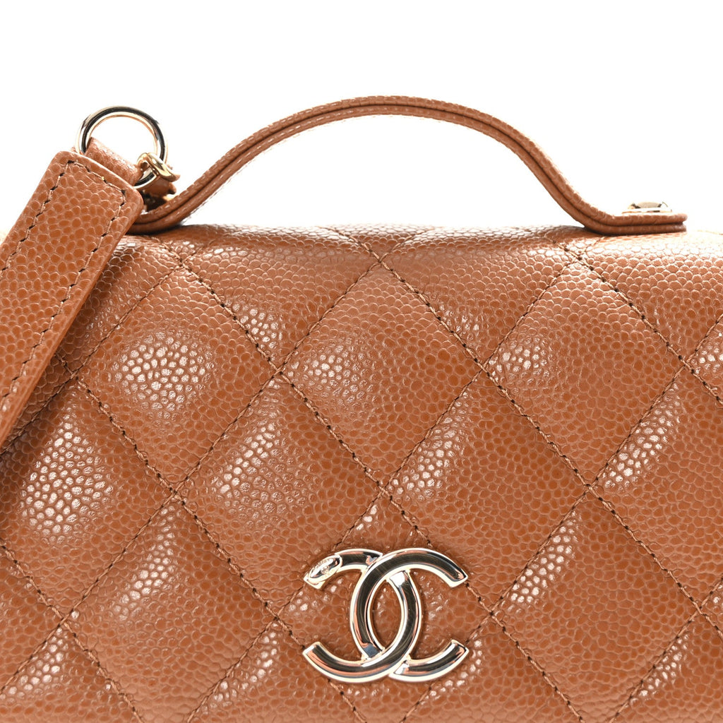 Caviar Quilted Business Affinity Clutch With Chain Flap Dark Beige
