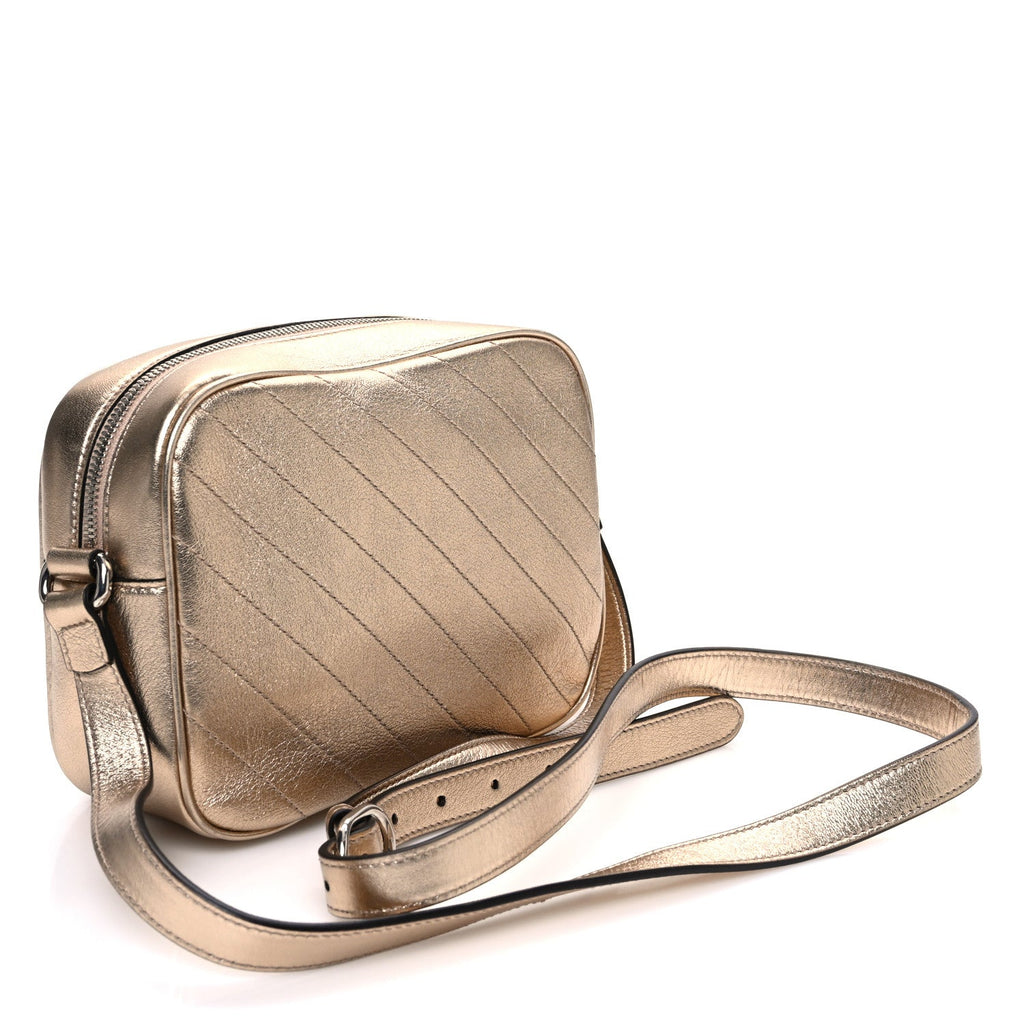 Metallic Sakai Be Green Calfskin Diagonal Stitched Small Blondie Shoulder Bag Golden Beige
