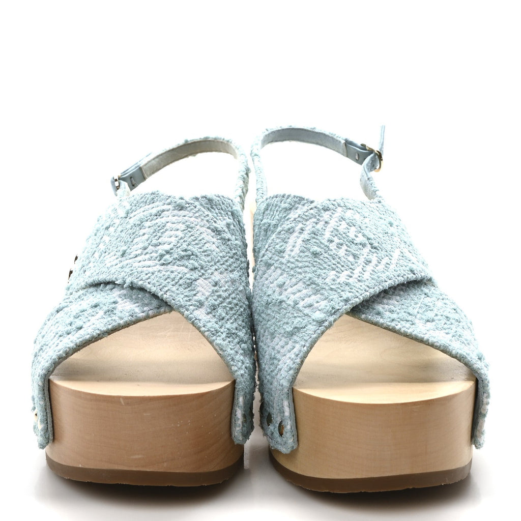 Jacquard Studded Slingback Clog Sandals 39 Turquoise White