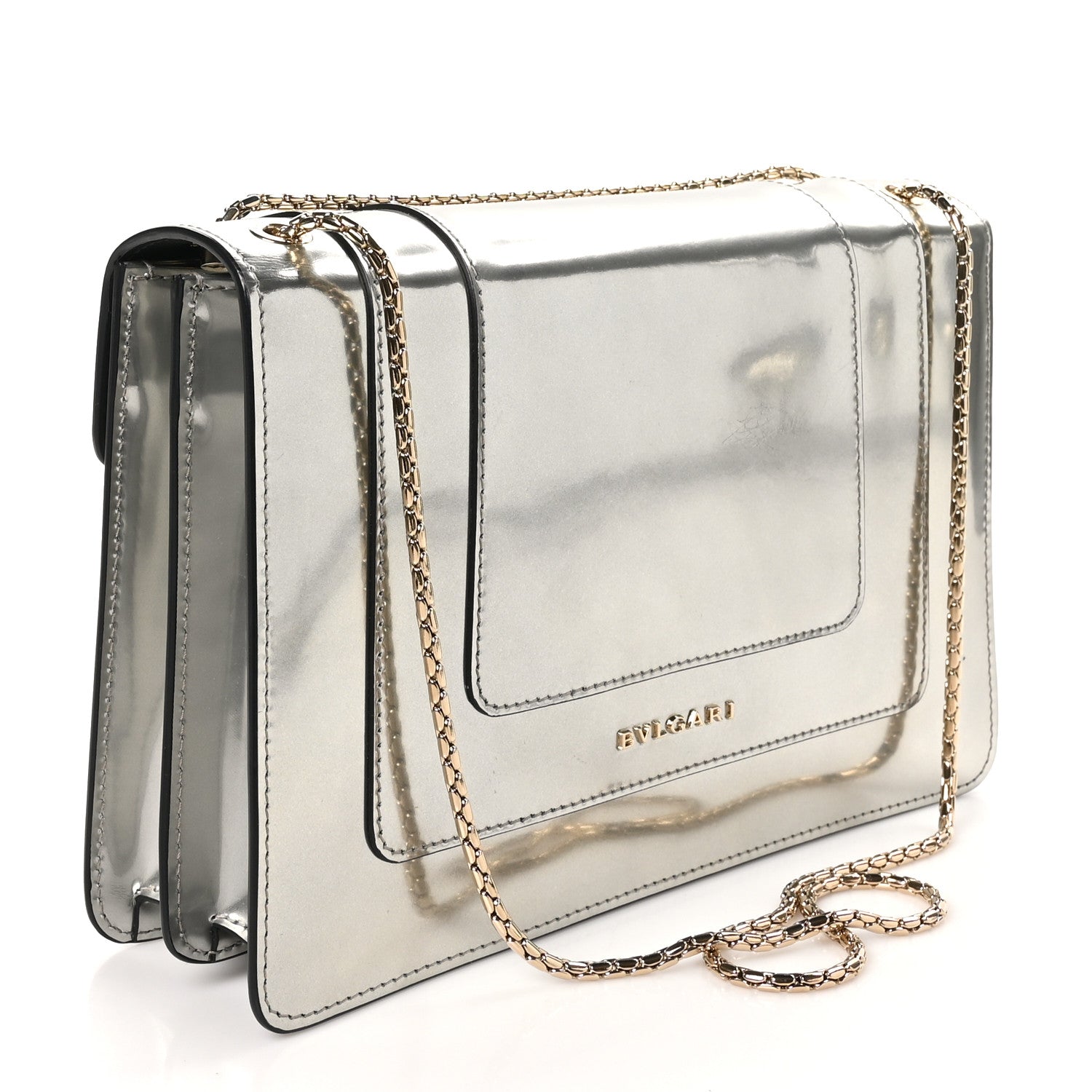 Metallic Calfskin Serpenti Forever Shoulder Bag Silver