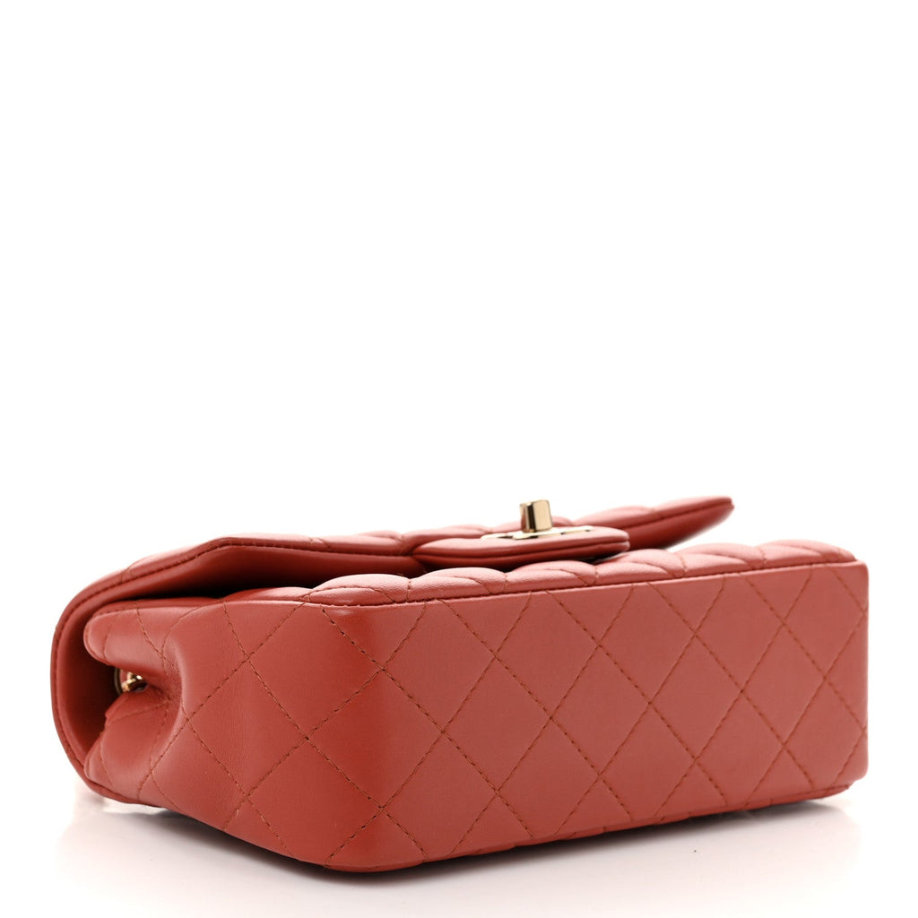 Lambskin Quilted Mini Rectangular Flap Brown