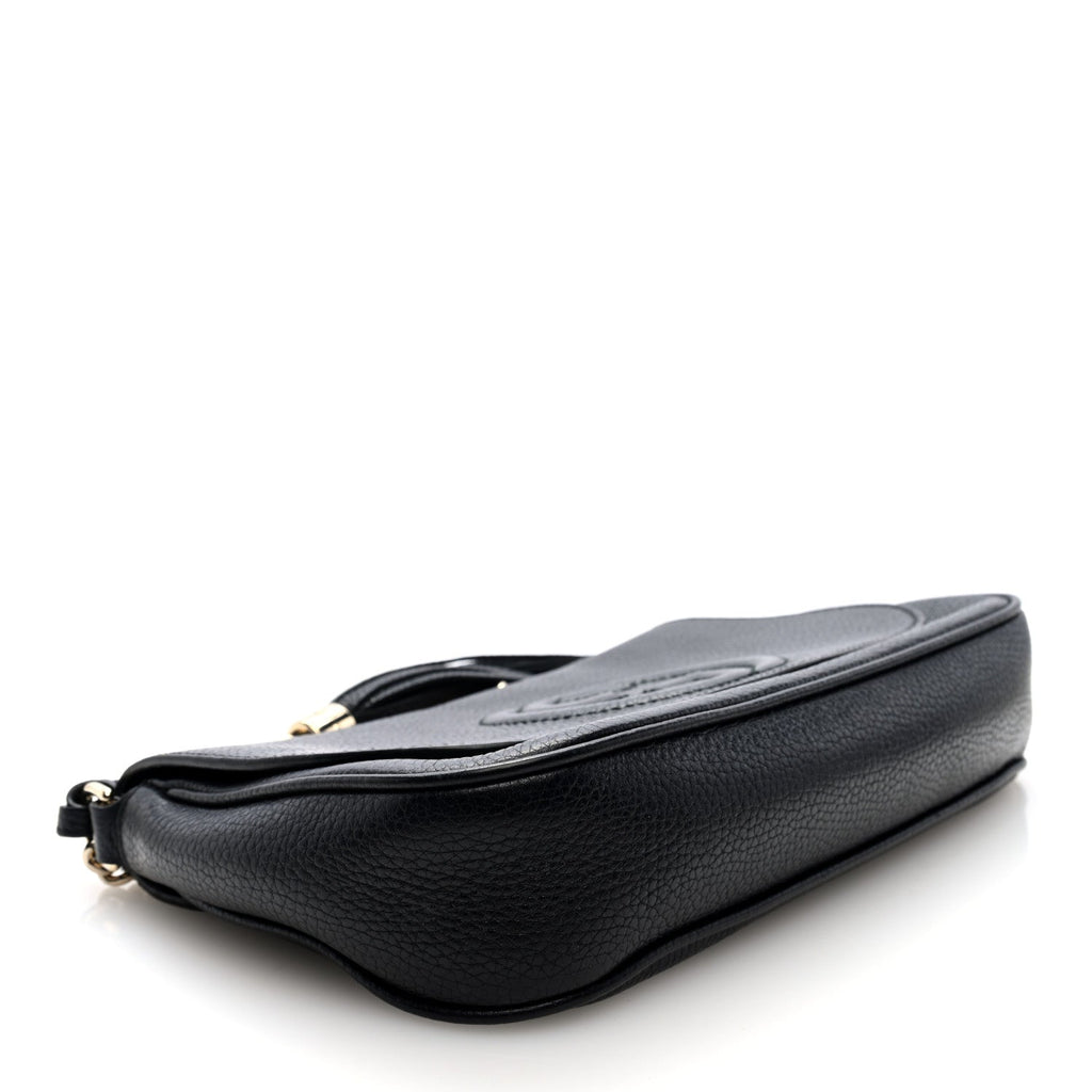 Pebbled Calfskin Medium Soho Flap Crossbody Black