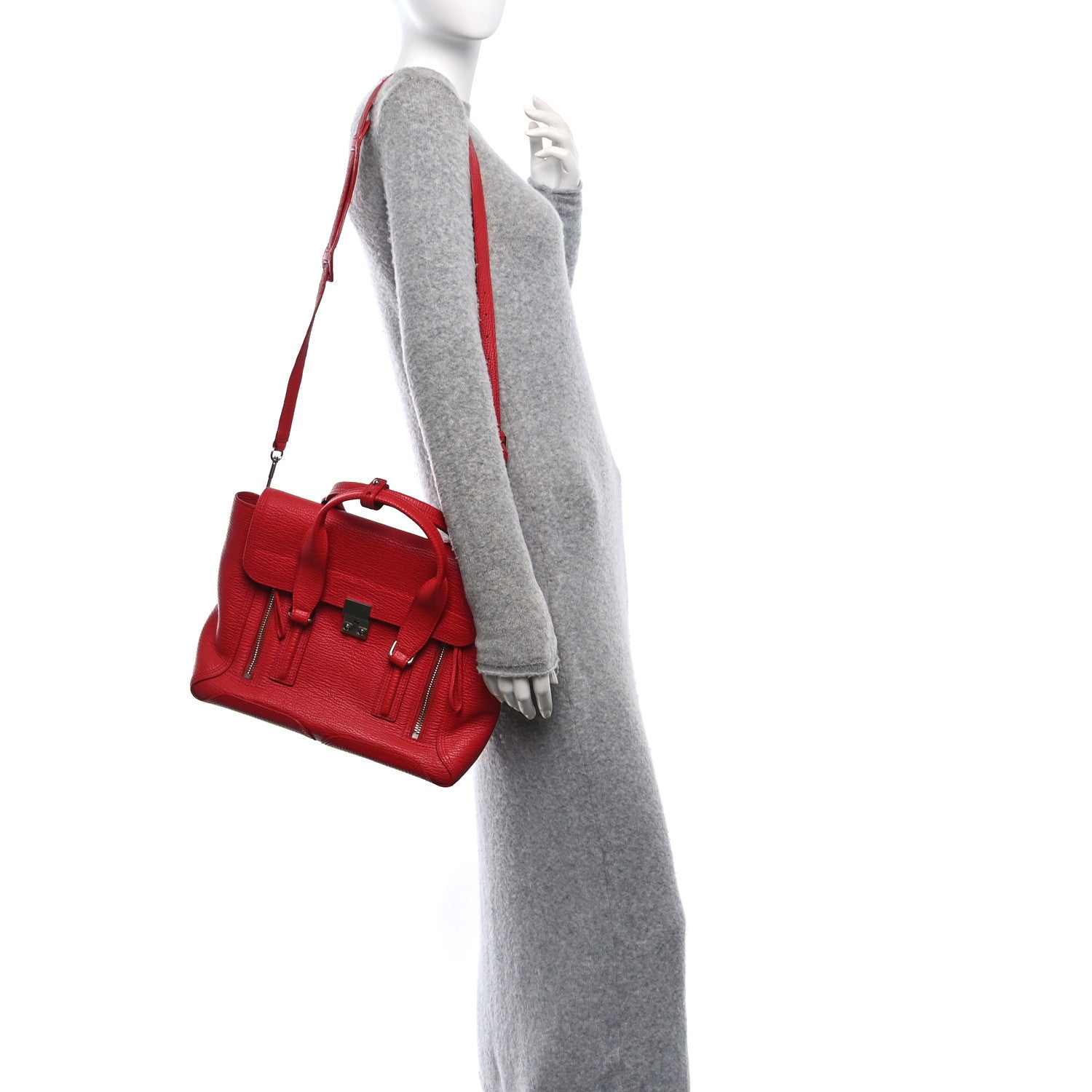 Textured Calfskin Medium Pashli Satchel Red