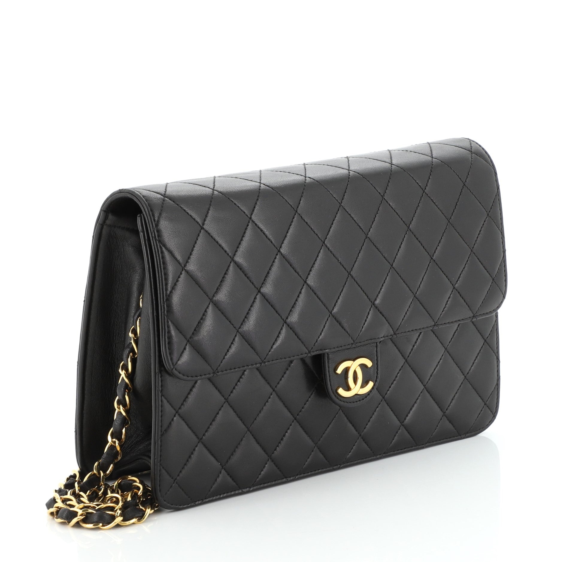 Vintage Clutch with Chain Quilted Leather Medium