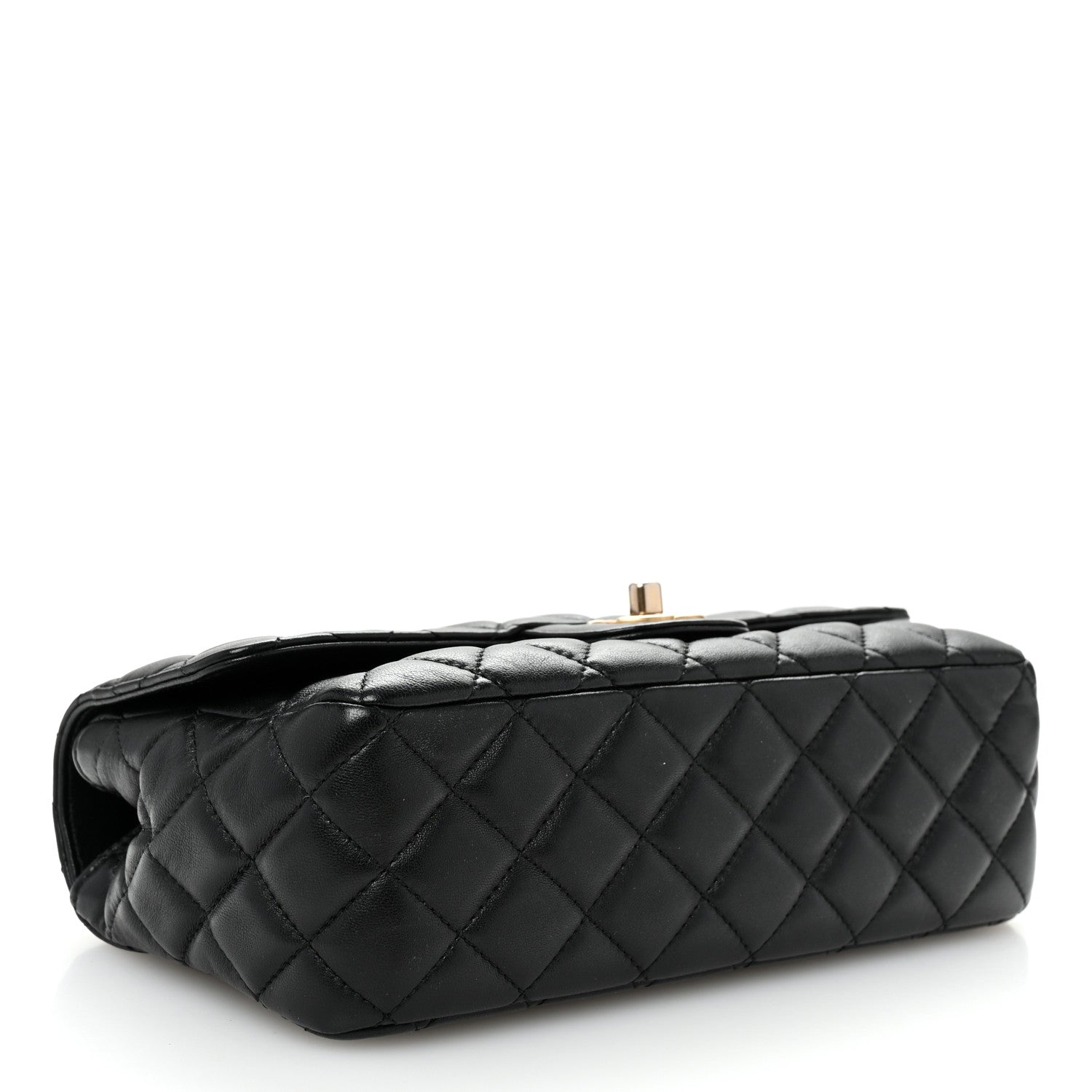 Lambskin Quilted Small Metal Top Handle Flap Black