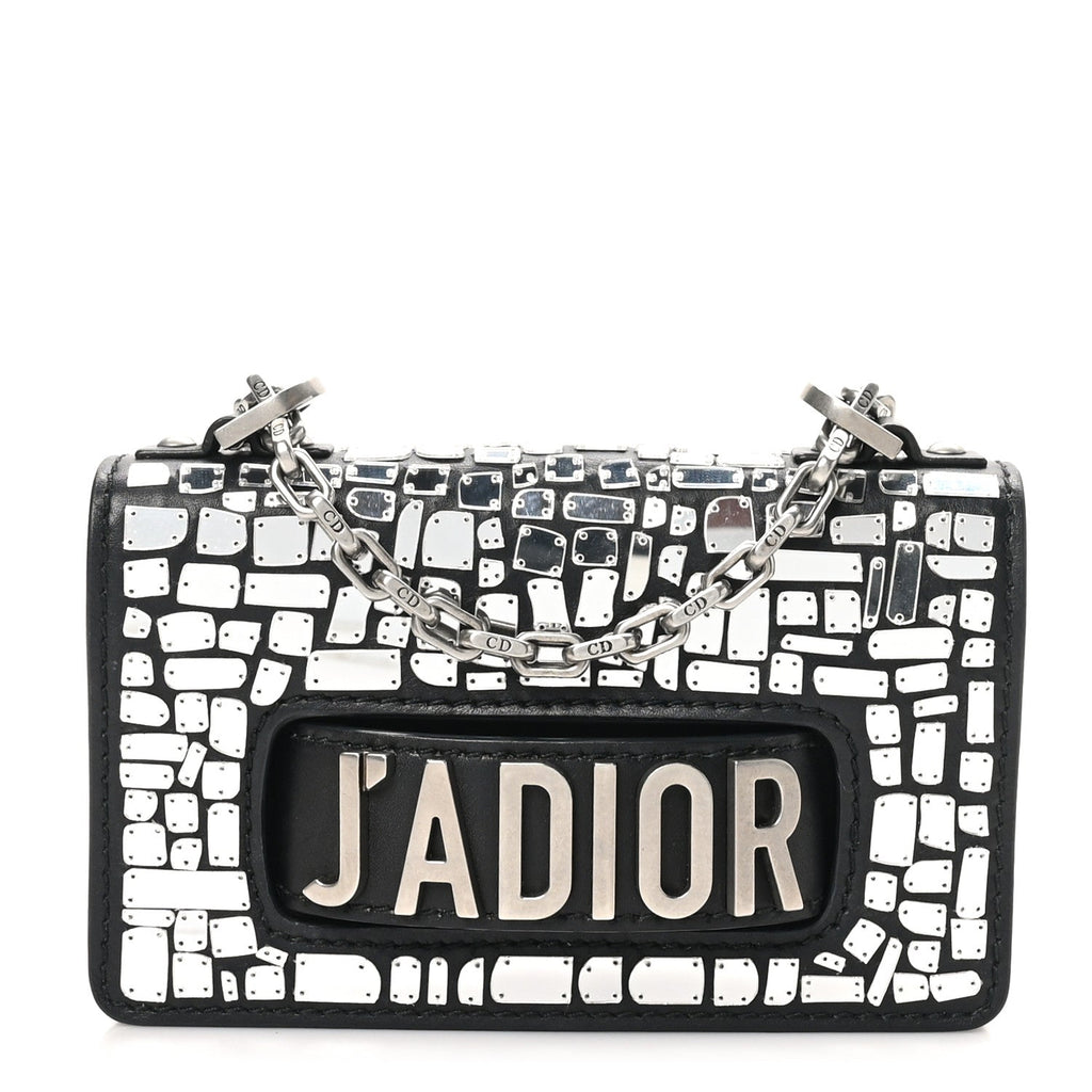 Smooth Calfskin Embroidered Mosaic of Mirrors Mini J'Adior Chain Flap Bag Black