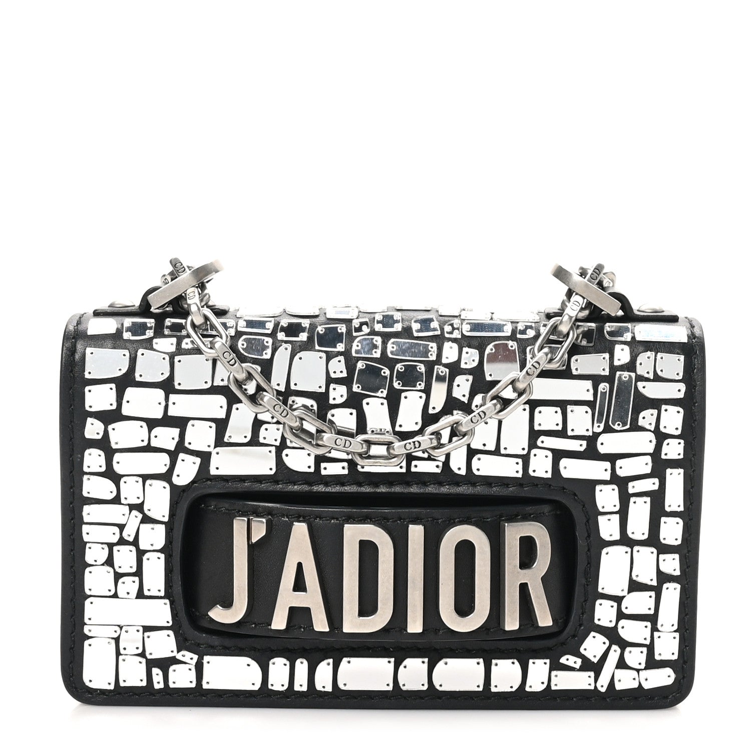 Smooth Calfskin Embroidered Mosaic of Mirrors Mini J'Adior Chain Flap Bag Black