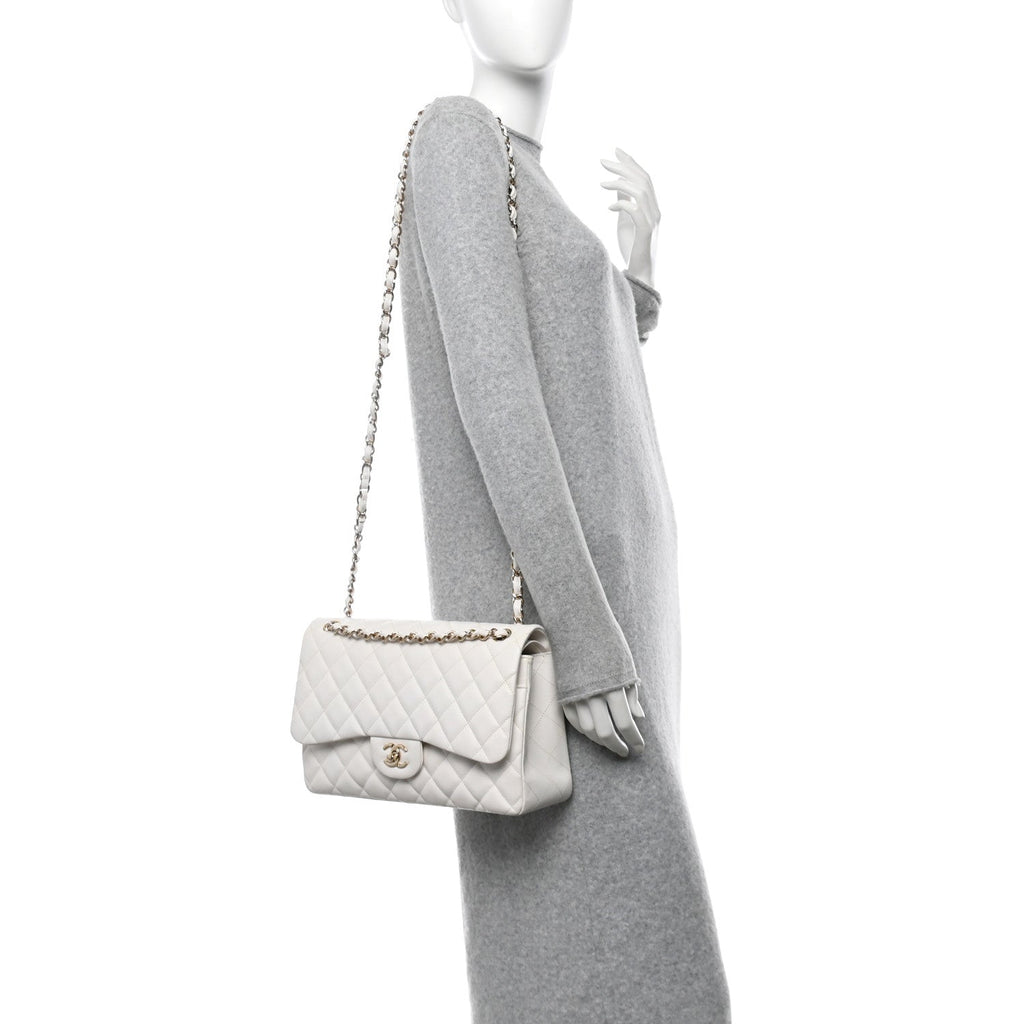 Caviar Quilted Jumbo Double Flap White