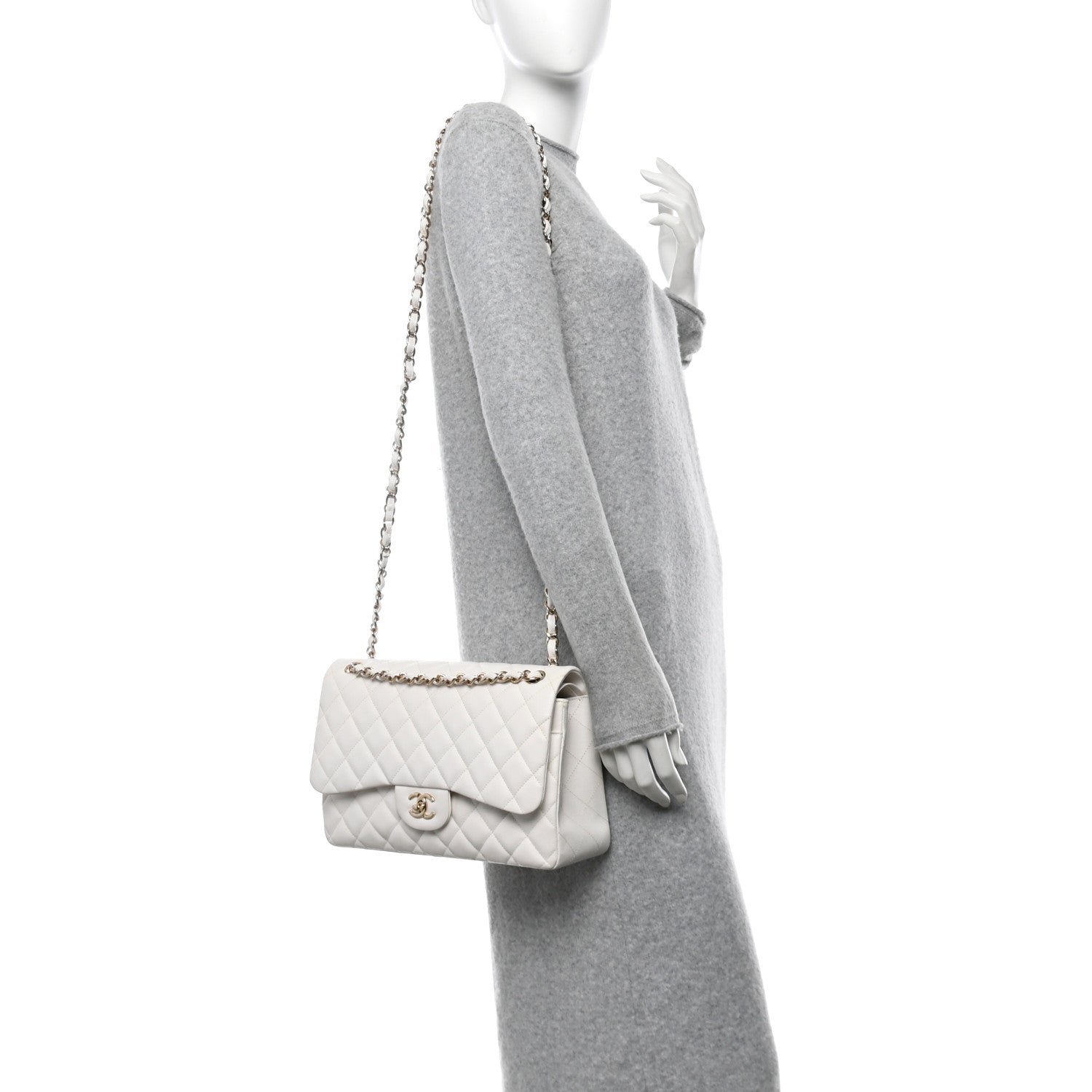 Caviar Quilted Jumbo Double Flap White
