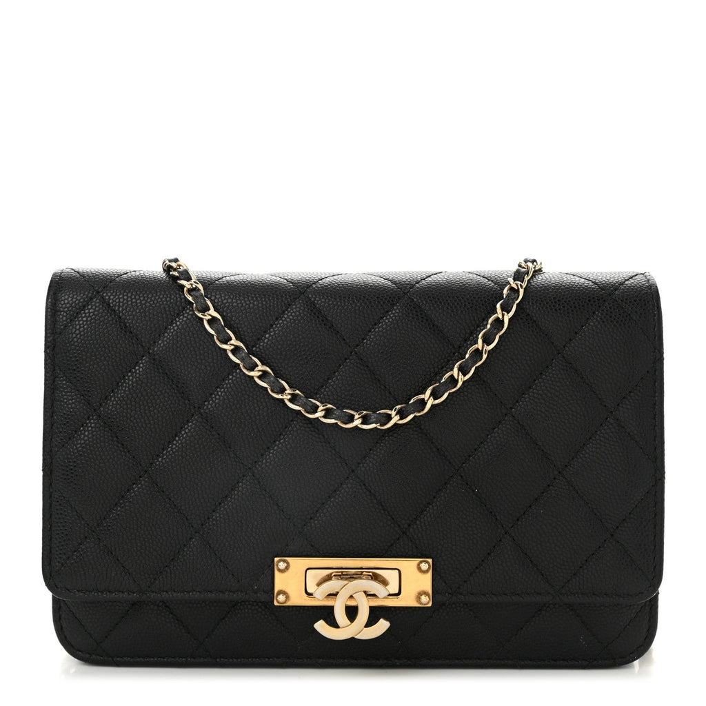 Caviar Quilted Golden Class Wallet On Chain WOC Black