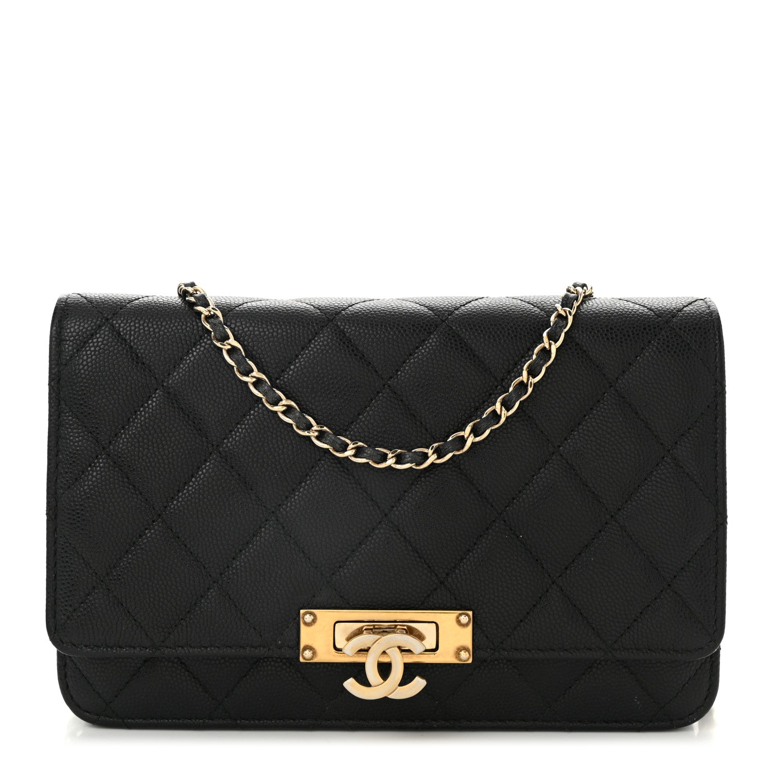 Caviar Quilted Golden Class Wallet On Chain WOC Black