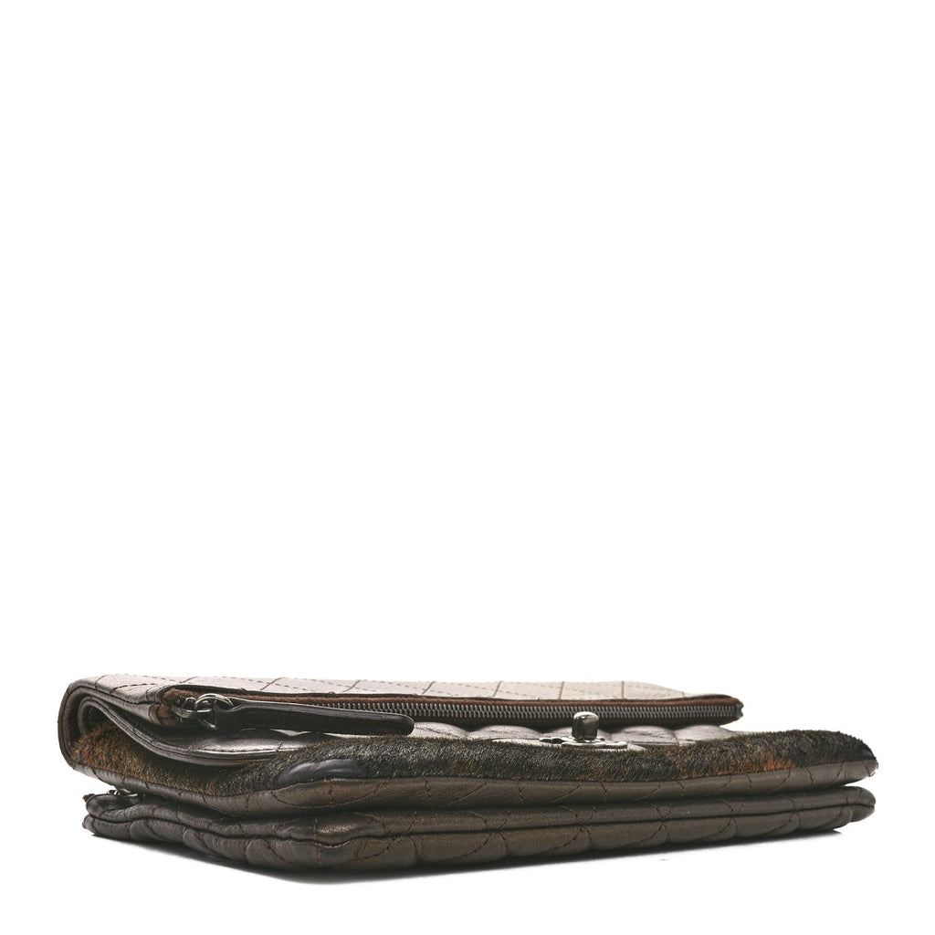 Metallic Lambskin Pony Hair Quilted Multi Bag Bronze