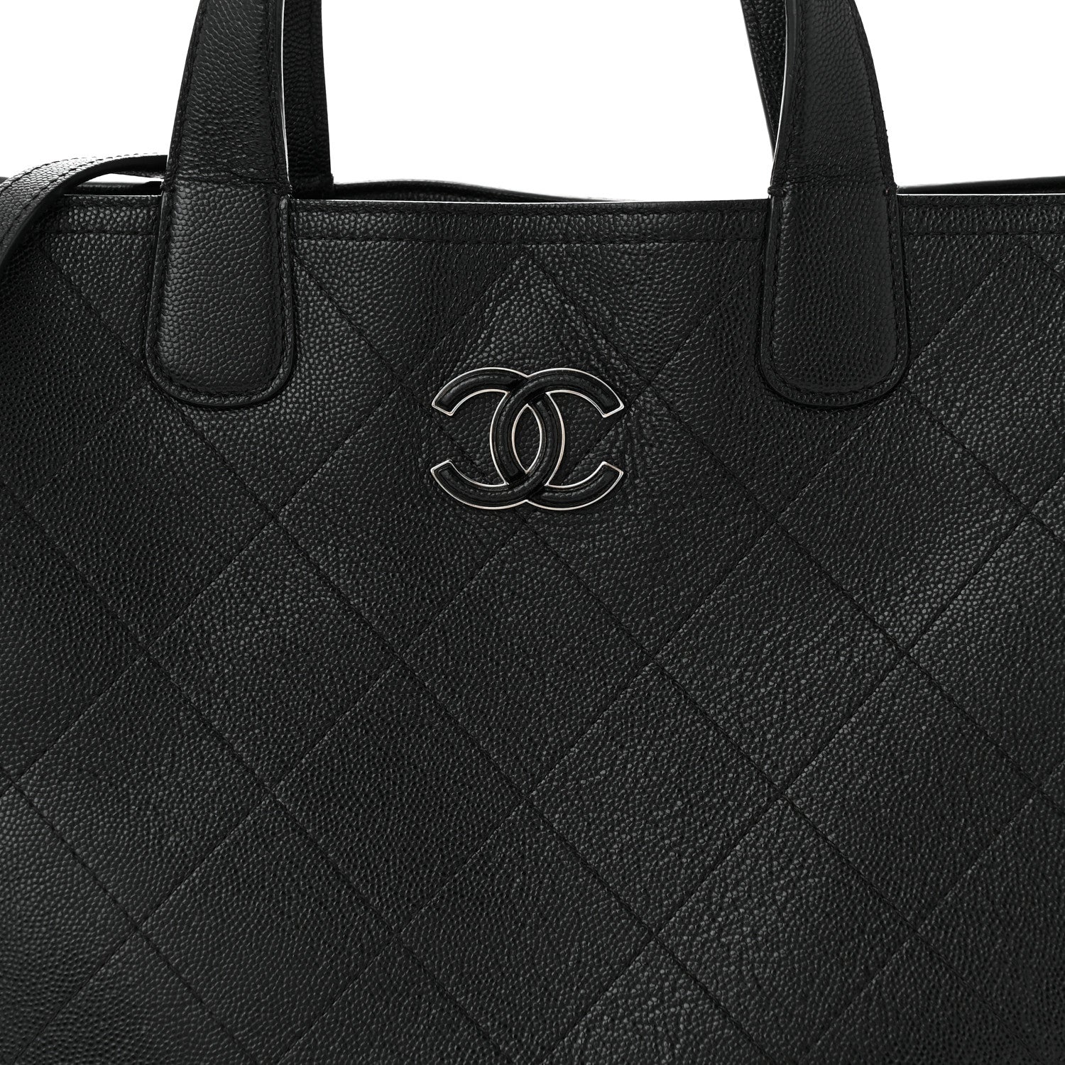Caviar Stitched Medium Lady Coco Shopping Tote Black
