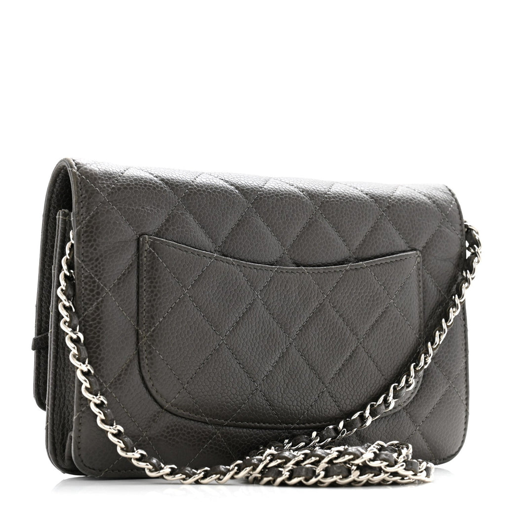Caviar Quilted Wallet On Chain WOC Dark Grey