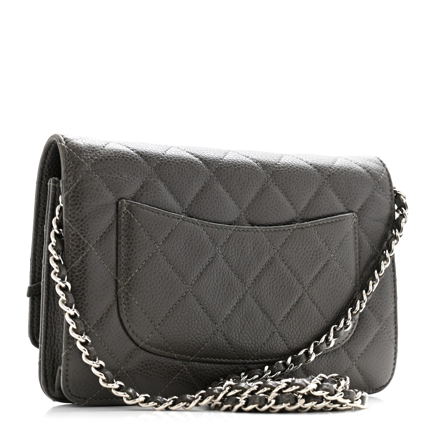 Caviar Quilted Wallet On Chain WOC Dark Grey