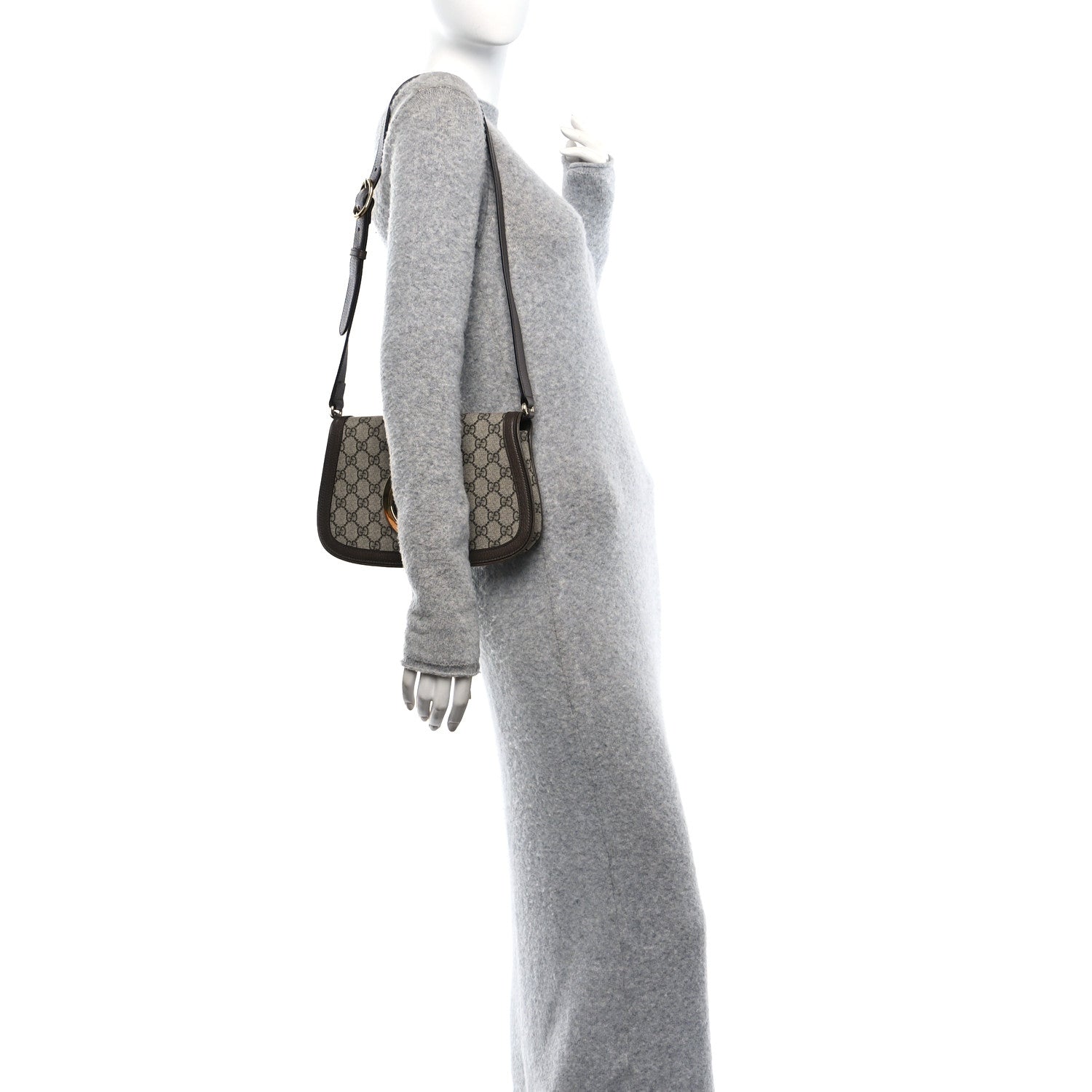 GG Supreme Monogram Textured Dollar Calfskin Blondie Chain Shoulder Flap Bag Beige Ebony New Acero