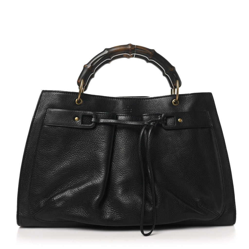 Calfskin Bamboo Handle Tote Black