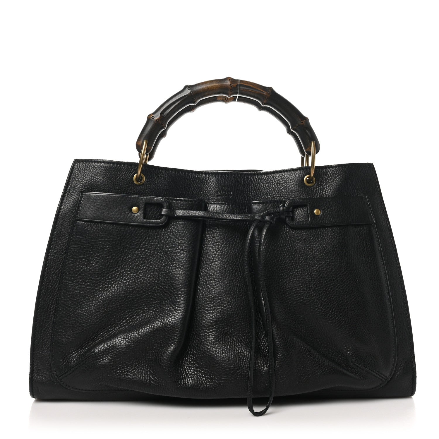 Calfskin Bamboo Handle Tote Black