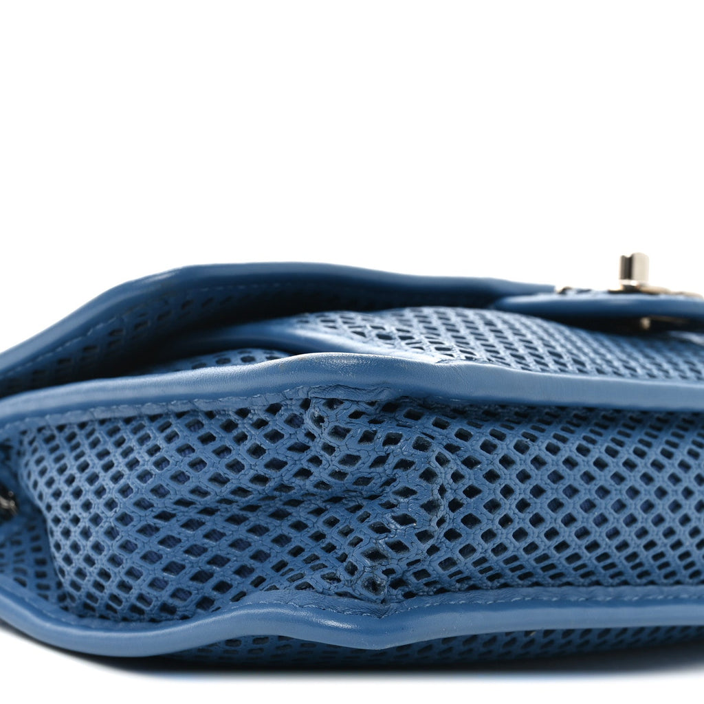 Perforated Calfskin Large Up In The Air Flap Blue