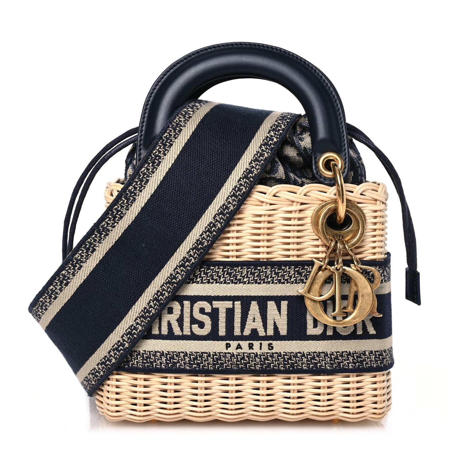 Wicker Oblique Mini Lady Dior Bag Blue