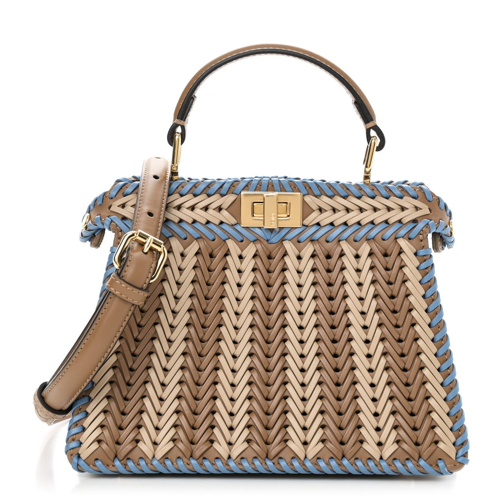 Vitello King Shiny Nappa Intreccio Petite Peekaboo I SEE U Satchel Sand Beige Blue