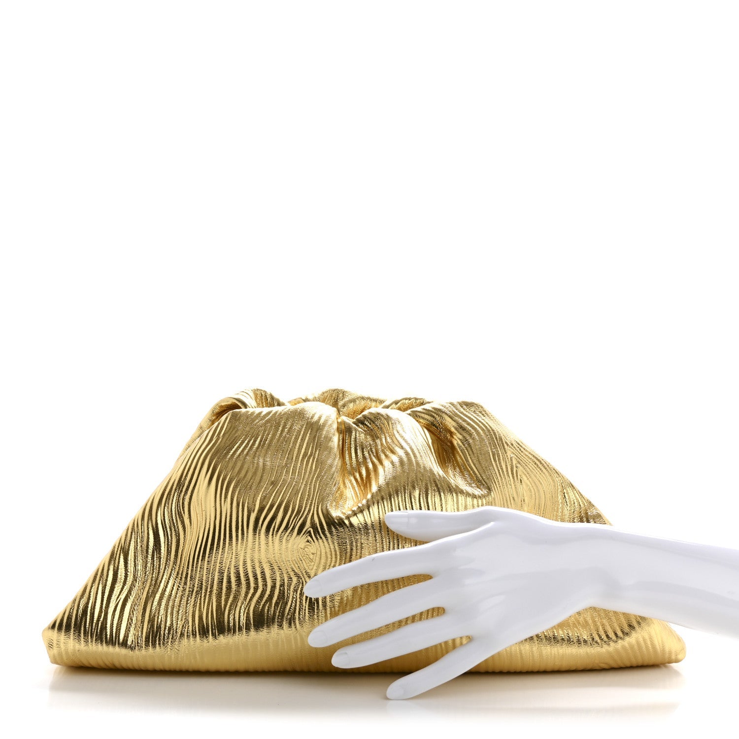 Metallic Bark Calfskin Embossed The Pouch Oversized Clutch Oro