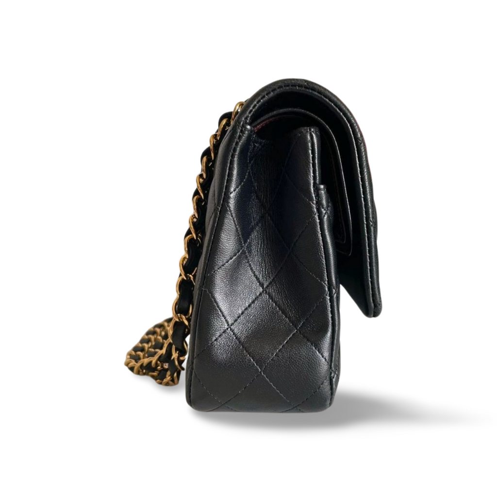 Chanel Black Timeless Flap Bag Medium Lambskin Leather With Gold Hardware