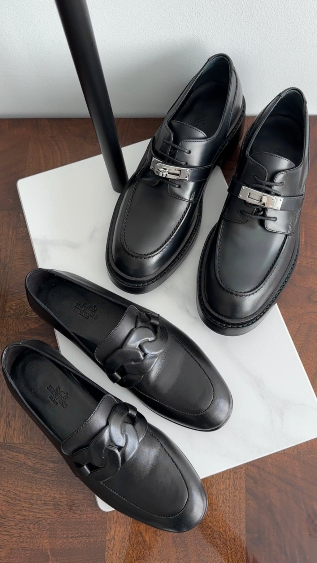 Hermes Black Lambskin Leather Loafer with Padded Chain - 37