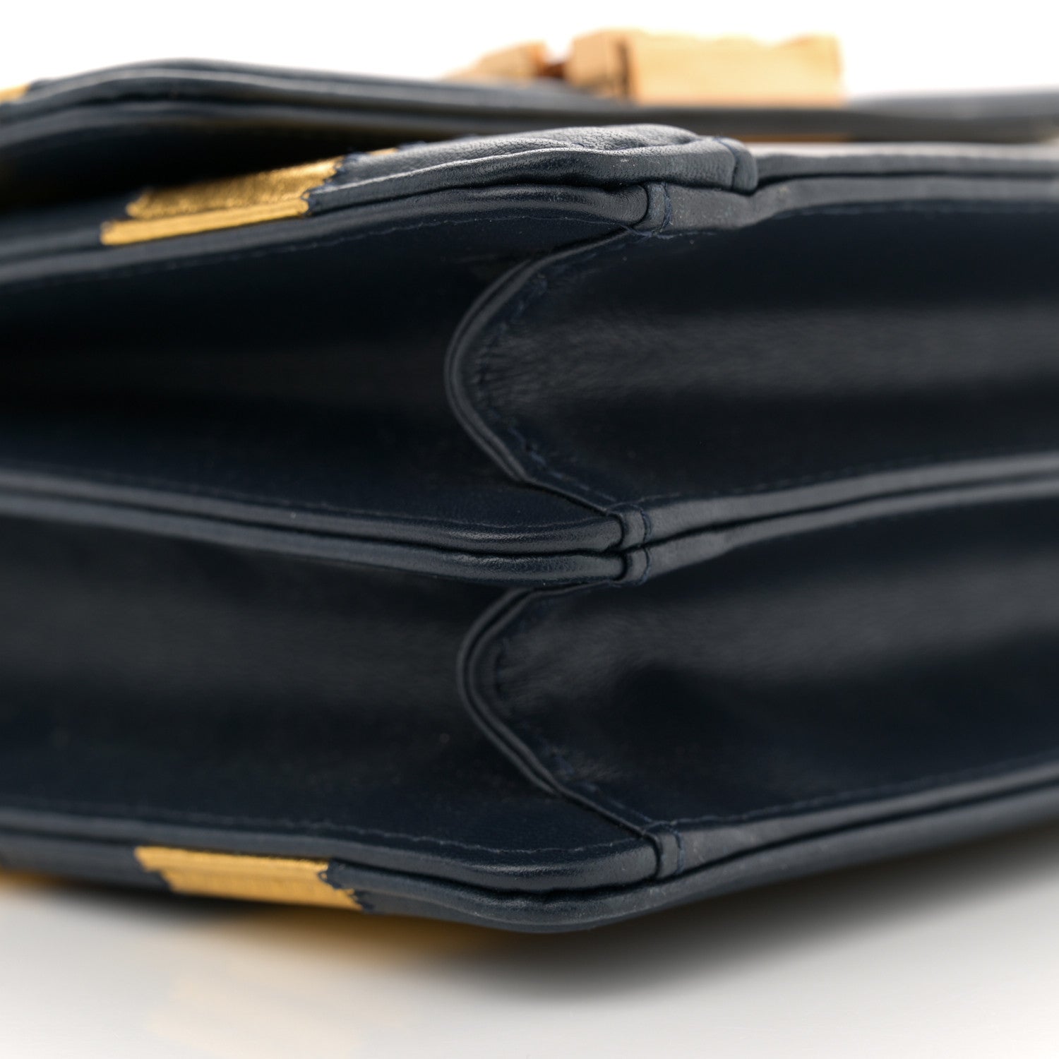Metallic Lambskin Striped North South Boy Flap Navy Gold