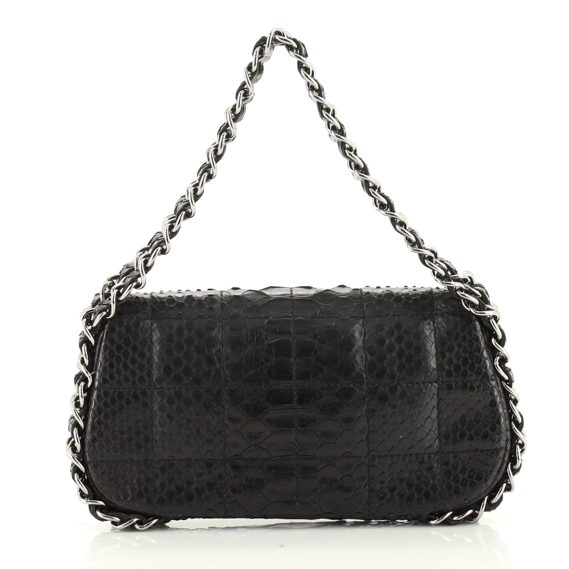Multichain Chocolate Bar Flap Bag Quilted Python Mini