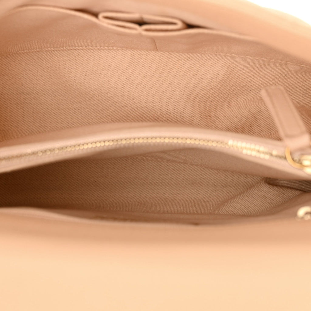 Caviar Quilted Small Coco Handle Flap Beige