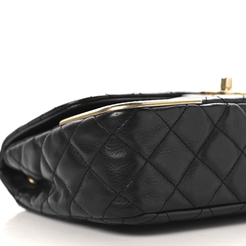 Calfskin Quilted Rock The Corner Flap Black