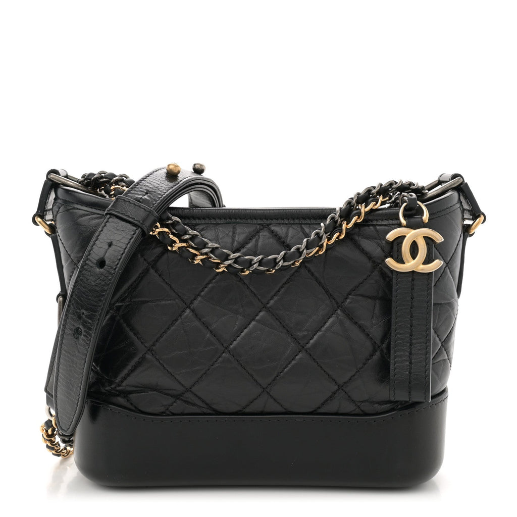 Aged Calfskin Quilted Small Gabrielle Hobo Black