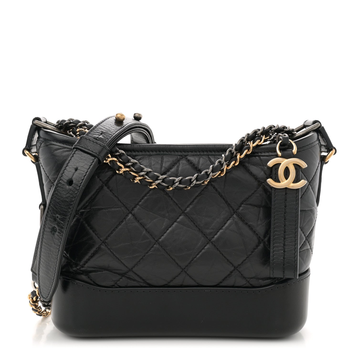 Aged Calfskin Quilted Small Gabrielle Hobo Black