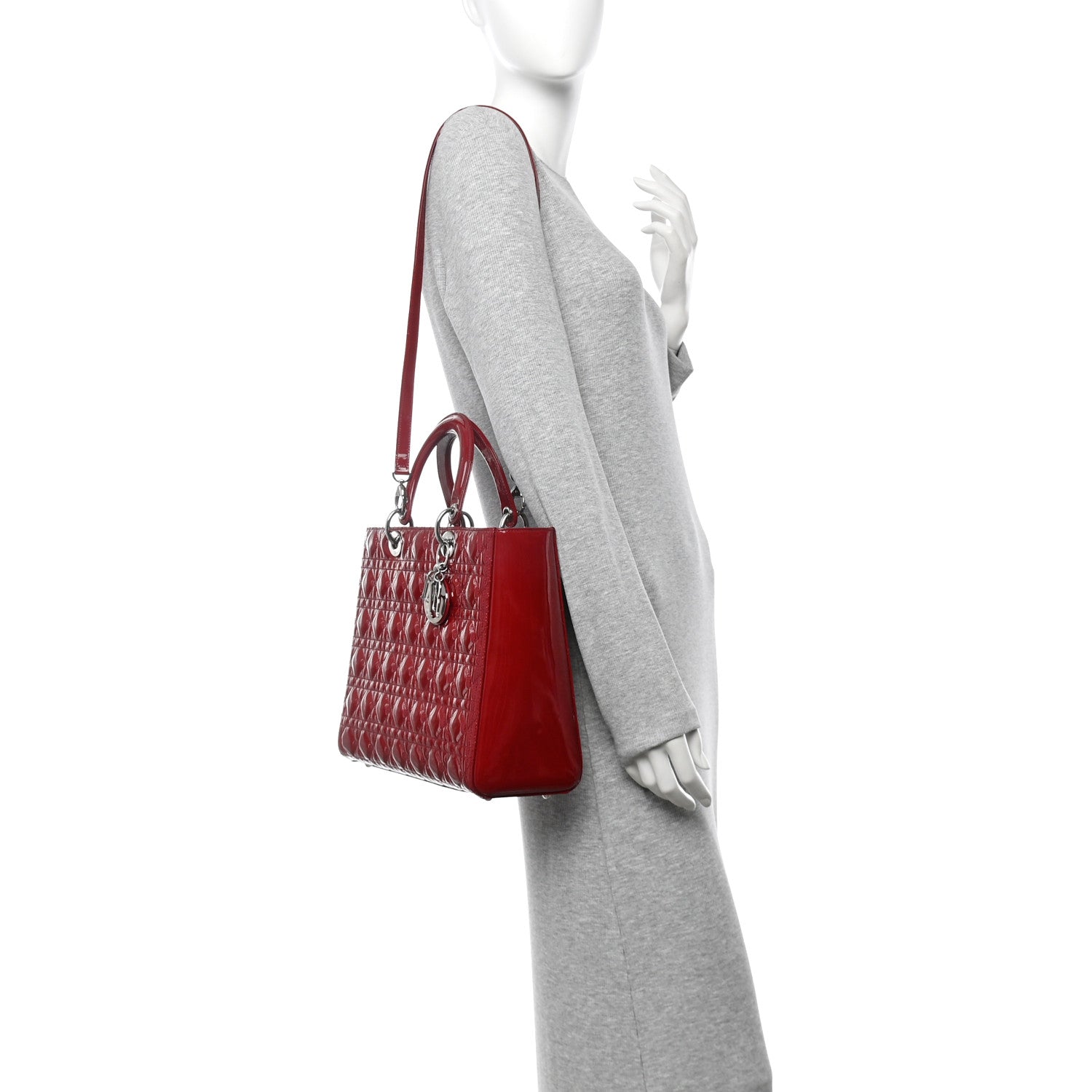 Patent Cannage Large Lady Dior Red