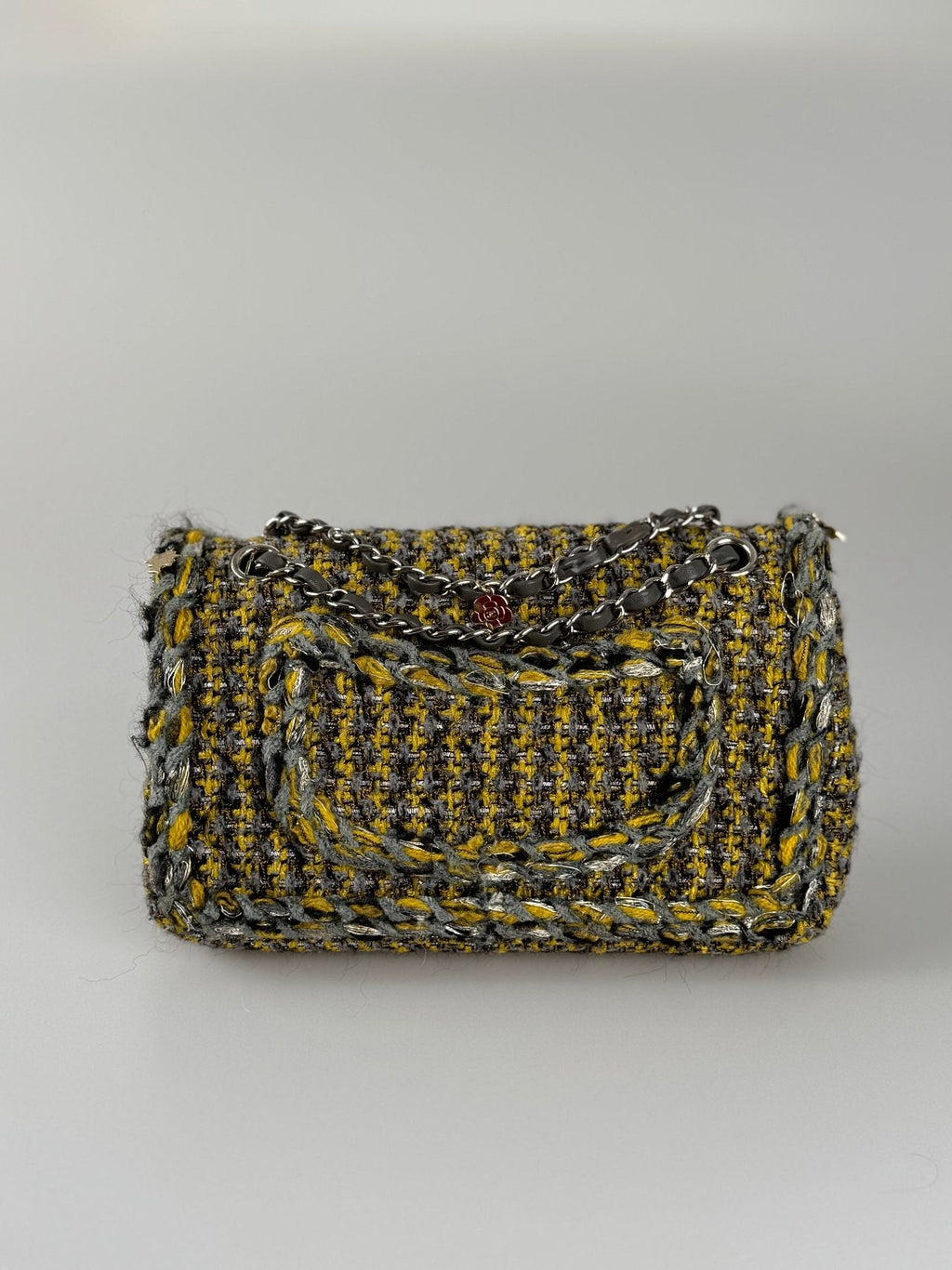 Chanel Tweed Braided Charms Medium Flap Bag Yellow Grey Black