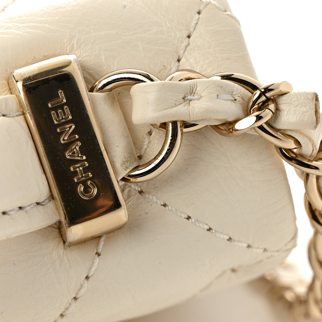Shiny Crumpled Calfskin Quilted Top Handle Flap White