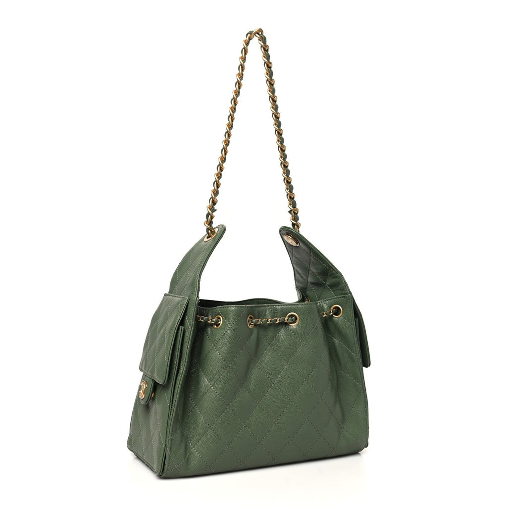 Caviar Quilted Small Chanel 25 Handbag Khaki