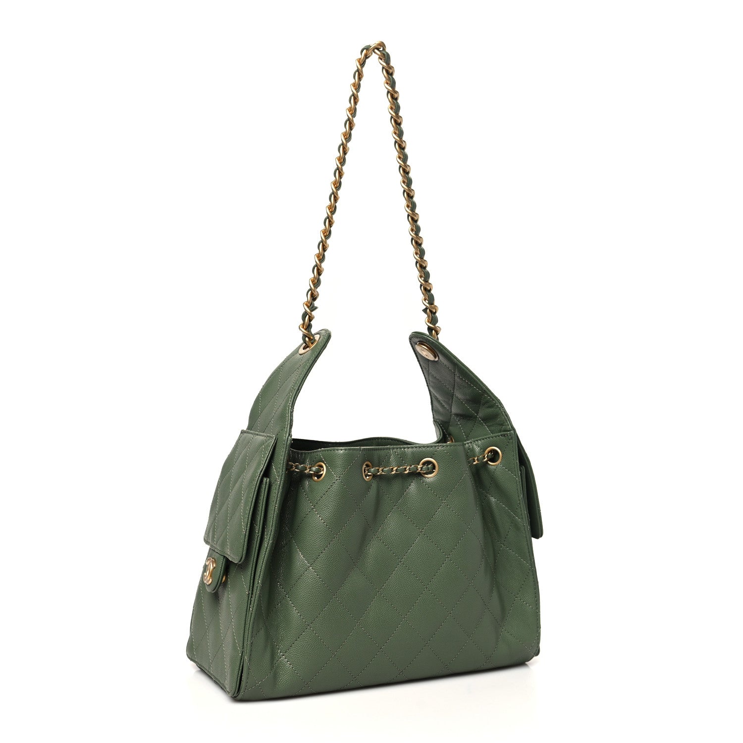 Caviar Quilted Small Chanel 25 Handbag Khaki