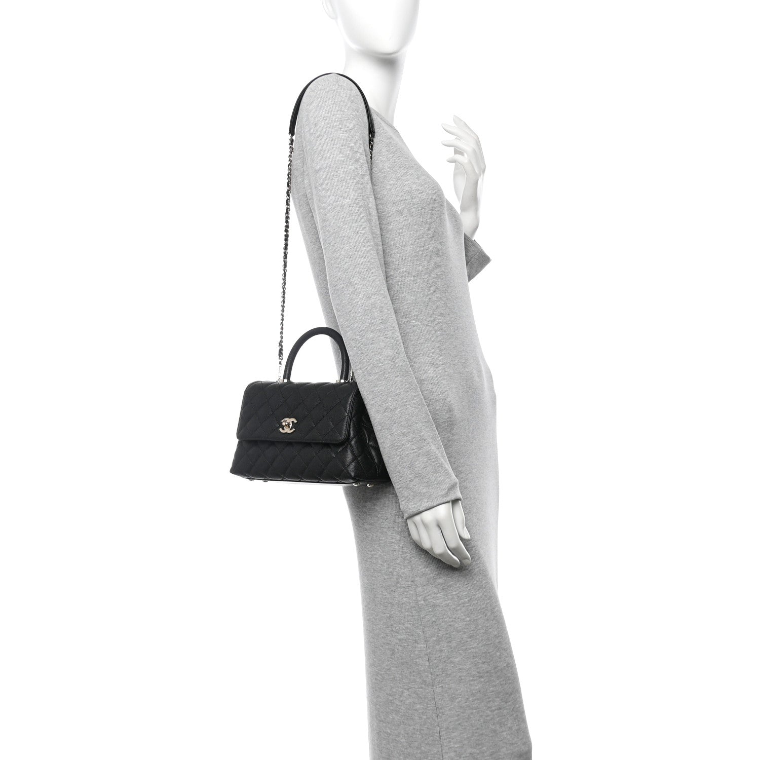 Caviar Quilted Mini Coco Handle Flap Black