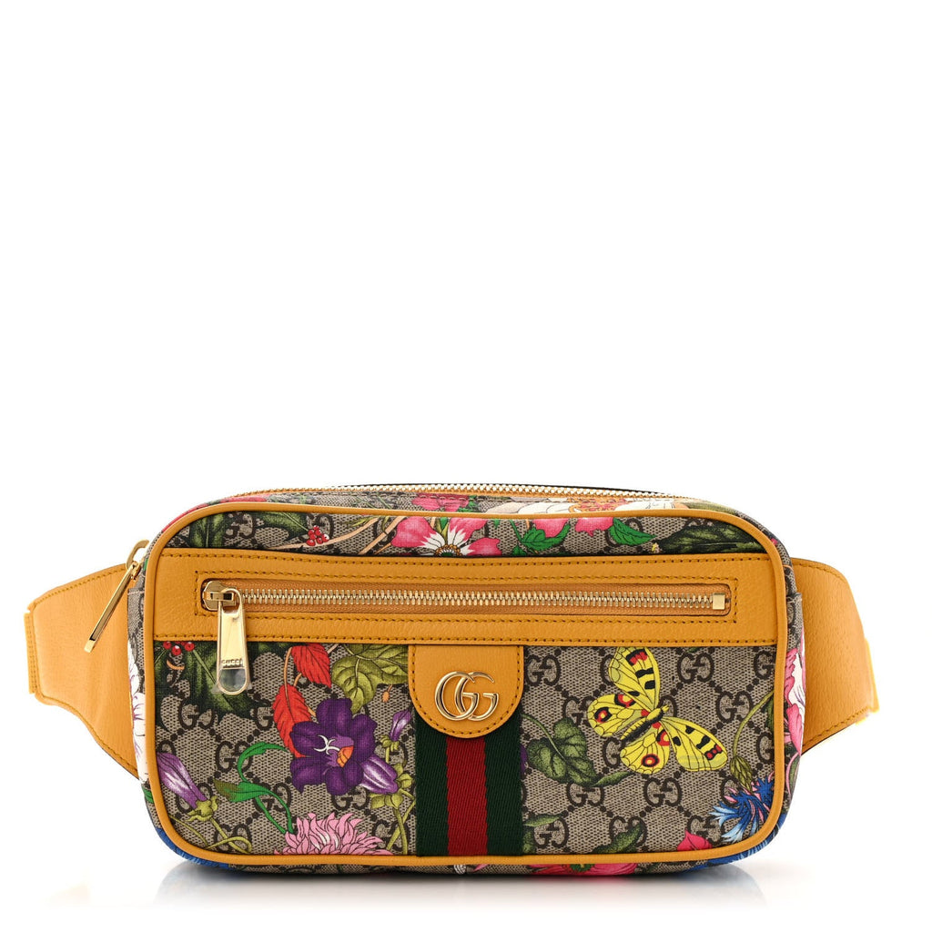 GG Supreme Monogram Flora Medium Ophidia Belt Bag Beige Multicolor Crop