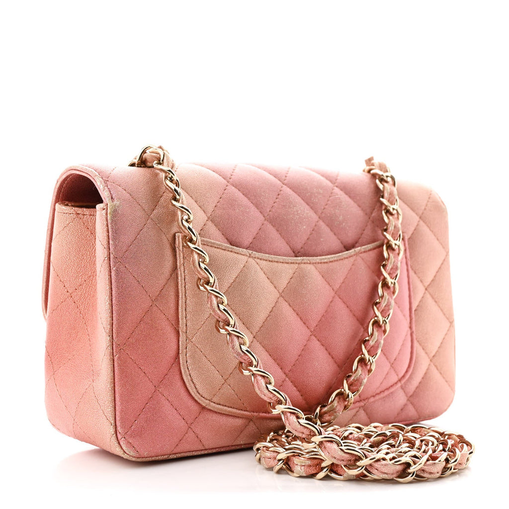 Metallic Lambskin Quilted Ombre Mini Rectangular Flap Pink