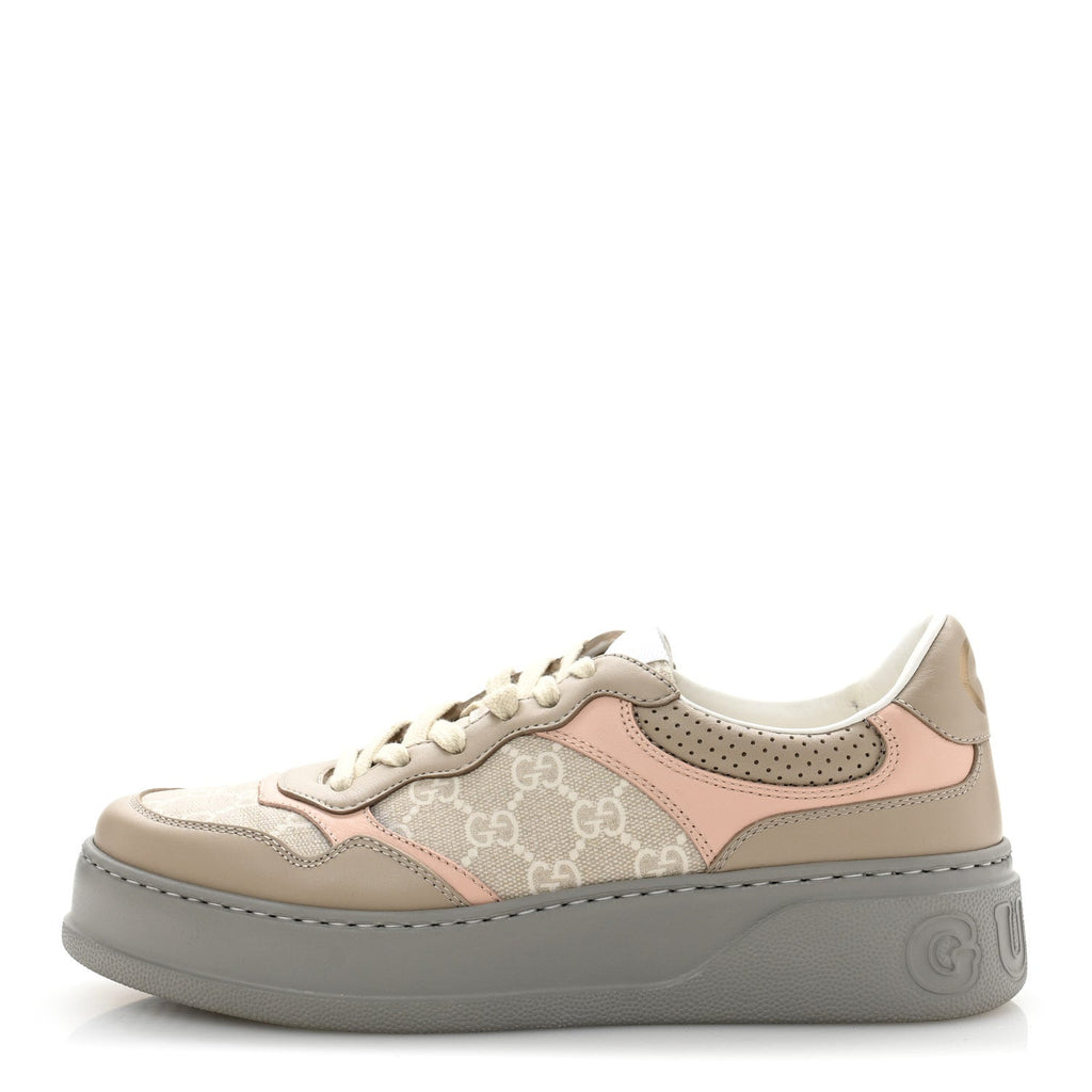 Calfskin GG Supreme Monogram Perforated Womens Platform 55mm Sneakers 39.5 Apricot Pink Beige Grey