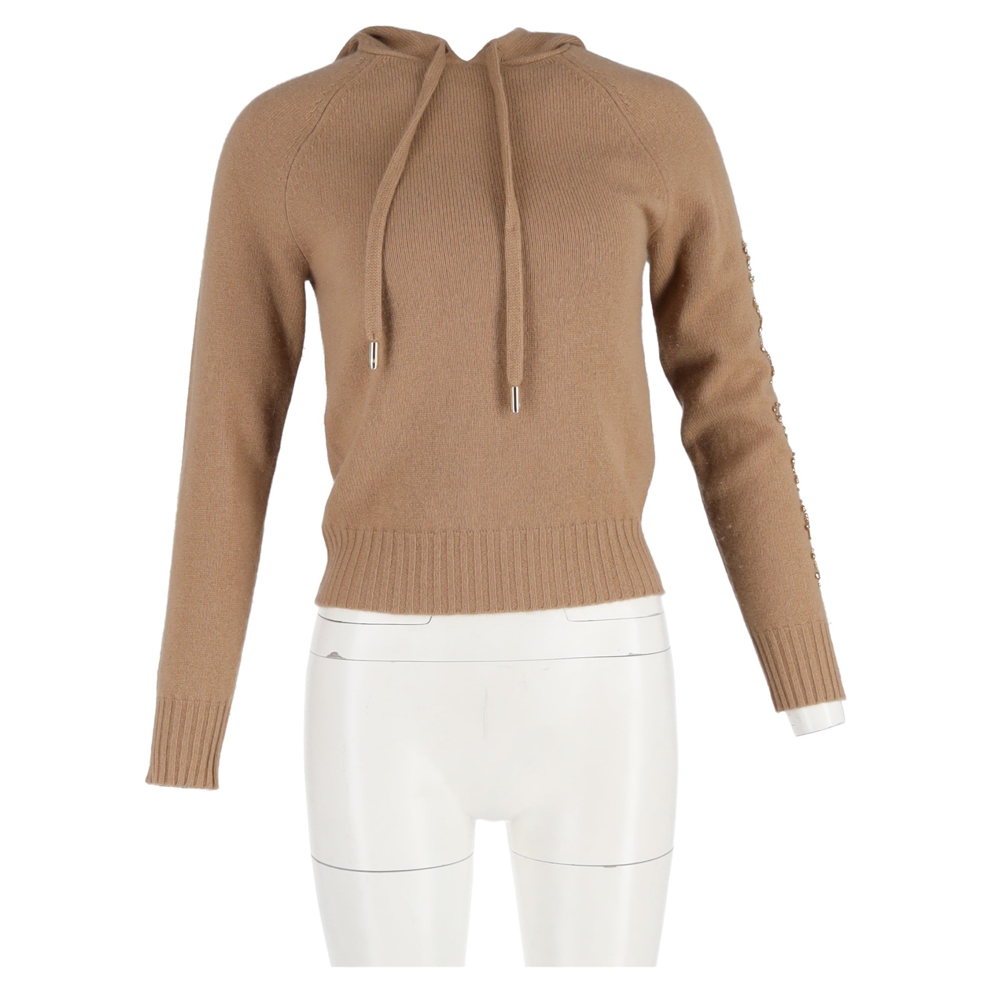 Max Mara Ananas Knit Embellished Hoodie in Brown Wool