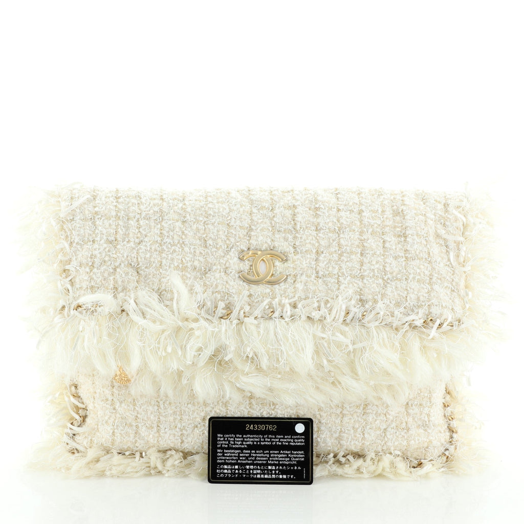 Paris Cosmopolite Flap Fringe Clutch Quilted Tweed Medium