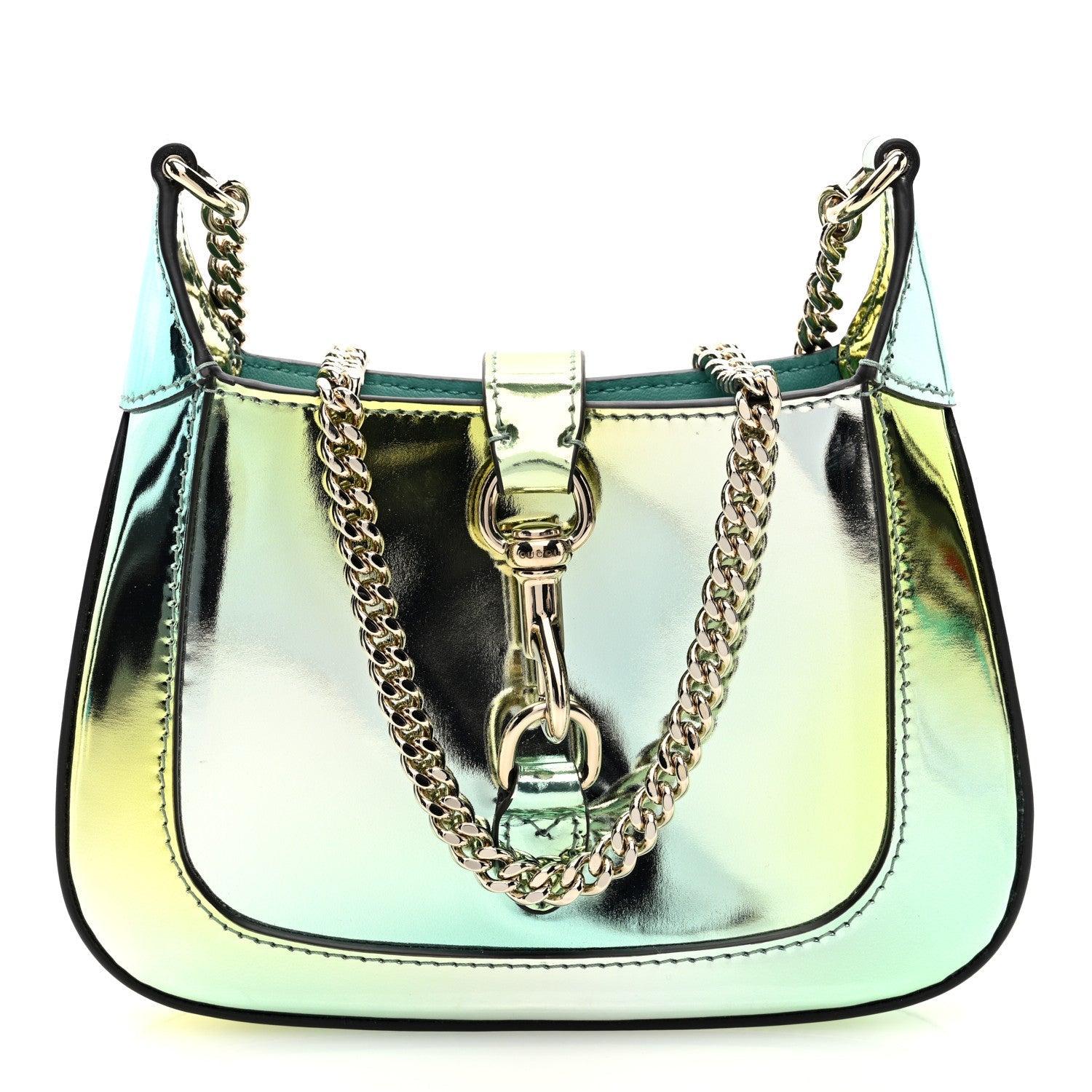 Piuma Shade Lux Mirrored Calfskin Mini Jackie Notte Bag Glacial Yellow Silver