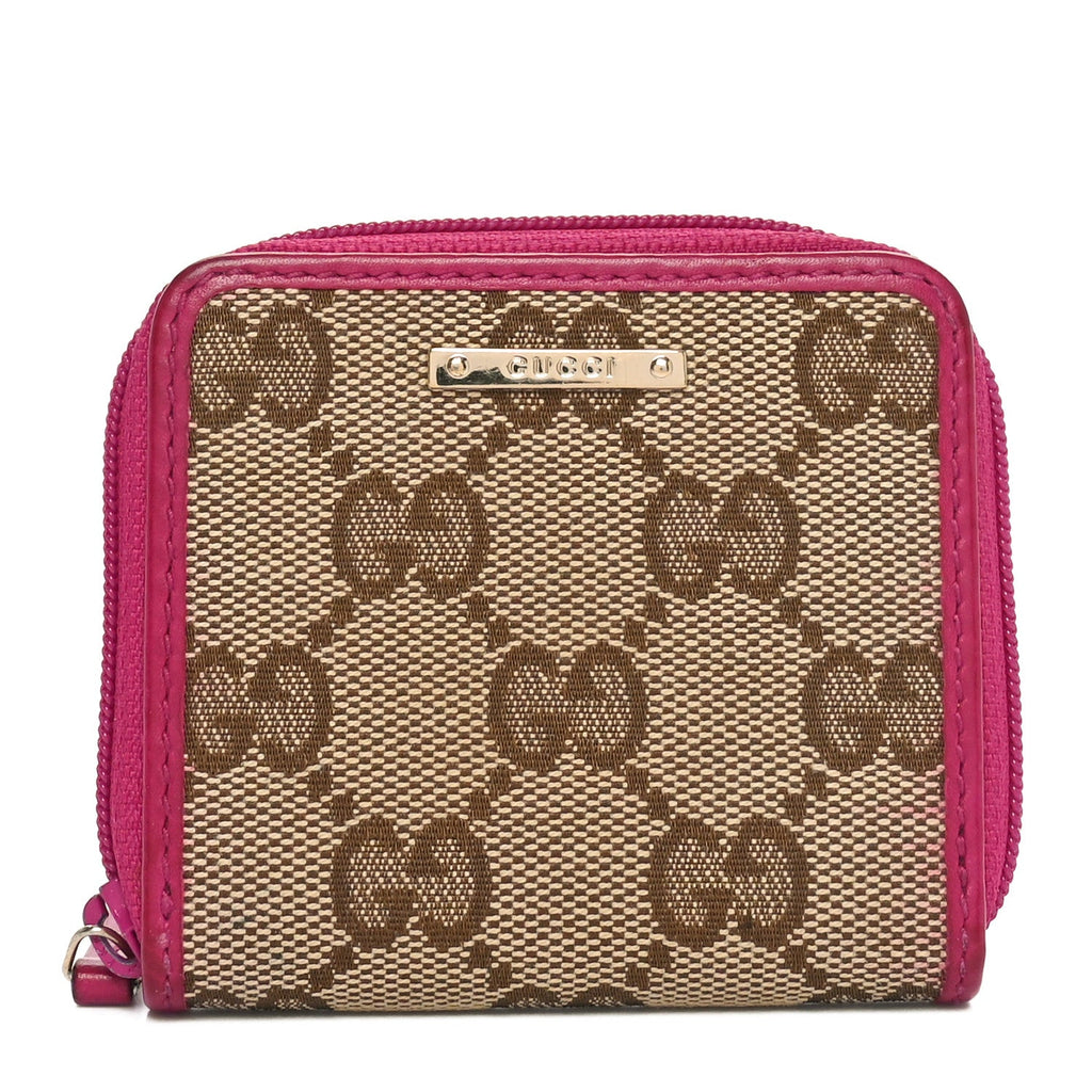 Monogram Dollar Calfskin Zip Around Coin Purse Beige Ebony Fuchsia